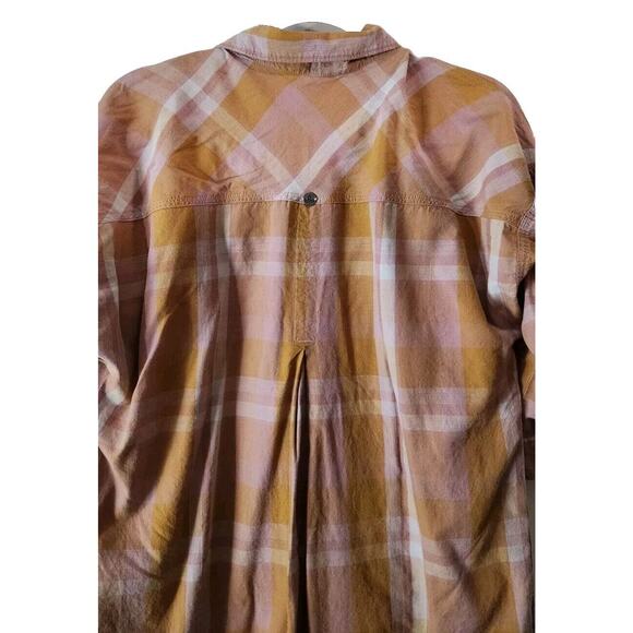 PrAna Deryn Champagne Plaid Roll Tab Sleeve Dress Large Active Camping Outdoors - Picture 16 of 16